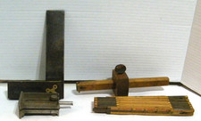 Vintage Carpenters Measuring Lot: Butt Gauge, Folding Rule, Square,  Scribe picture