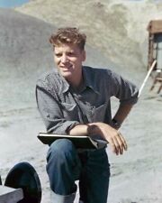 Burt Lancaster 1940s in shirt & jeans on location holds script 24x36 inch Poster picture