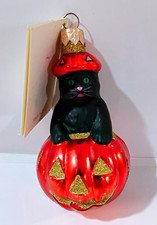 Patricia Breen Orange Pumpkin Cat-O-Lantern Glass Halloween Ornament picture