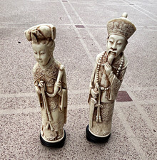 Chinese Pair of Figure Statues/Figurines on Black Bases, Ownership History N/A picture