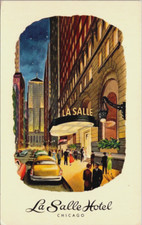CHICAGO Illinois Postcard LA SALLE HOTEL Artist's Street Scene c1950s Social picture