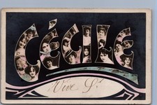 CÉCILE Name Collage Postcard France Annonay 1940 Posted Paris Address picture