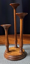 VTG 1972 Mid Century Modern Walnut Wooden 3 Tier Candle Holder Signed byArtisan  picture