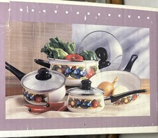 NIB Vtg 7pc “Eden” Fruit Porcelain Enamel Cookware Set Tabletops Unlimited picture