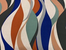 Casamance Modern Contemporary Embroidery Fabric- Ritournelle Indigo Orange 1.9yd picture