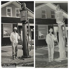 Vintage Gas Station Attendant Visible Gas Pump Original Photo Negative 1930s picture