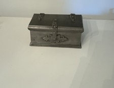 Vintage Peltro Puro Italian Pewter Jewelry Trinket Box Velvet Lined Casket Chest picture