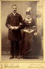 Antique Victorian Couple Cabinet Card Gibson City Illinois 4x6.5
