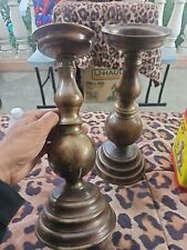 Vintage Candlestick Brass Pillar center spike rare shape Set Of 2 picture