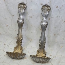 Vintage MCM Homco Cast Metal Wall Hanging Ladle Planters Pair Silver Gold 16.5” picture
