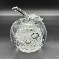 Clear Blown Glass Apple Paperweight Bubble Storm Polished Base 3.5
