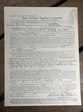Vintage 1935 State Of Iowa TEACHER'S CONTRACT - Fannie Bare - Rare picture