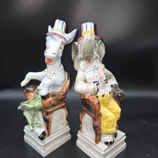 Vintage 1960 Cetti Italian Ceramic Political Decanter Set Elephant & Donkey Pair picture