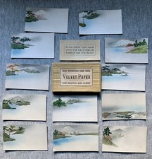Lot of 12 Vtg Hand-Painted Japanese Place Name Cards Velvet Paper 1930-40’s picture