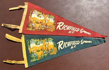 VINTAGE 1950s RICHFIELD SPRINGS NEW YORK PENNANT LOT OF 2 SOUVENIR BANNERS picture