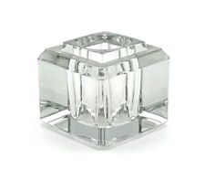 Vintage Antique Clear Glass Inkwell Heavy Cube Shape Beveled Edging picture