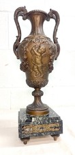 Antique ornate bronze patinated marble Victorian ewer mantle garniture vase picture