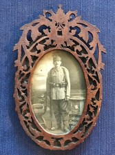 German WW1 memorial picture of soldier in full combat gear, framed picture