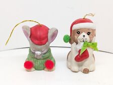 Vintage Jasco & Giftco Porcelain Bisque Dog & Mouse Christmas Ornaments Bells picture