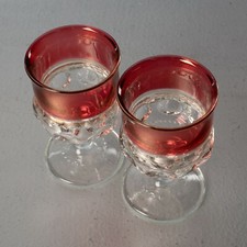 Vtg Tiffin-Francis Kings Crown Goblets Glasses Ruby Flashed Thumbprints Set 2 picture