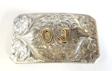 Vintage Sterling 10K Gold Sunset Trails OJ Initials Western Belt Buckle Etched picture