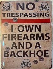 FREE SHIPPING BUY or make OFFER B4 it’s SOLD Guns Backhoe 12x16 TIN SIGN 73 picture