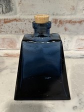 VTG Smoky Blue Gray Decanter Bottle Cork Trapezoid Triangle Thick Heavy Glass 7” picture