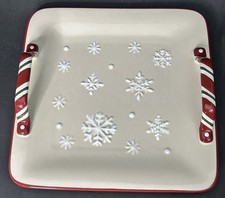 Longaberger Pottery Snowflake Cookie Platter # 31873 New In Box Cream Color picture