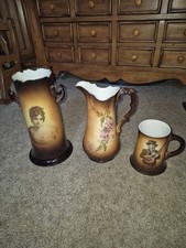 Antique Mixed Lot Of 3 WARWICK 10GA Pottery Porcelain, Mug,vase & Pitcher picture