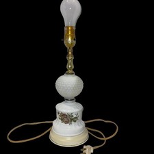 Vintage White Milk Glass Hobnail Table Lamp With Deep Lavender Rose Pattern picture
