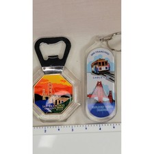 Vintage San Francisco Souvenir Lot Magnetic Bottle Opener & Cable Car Keychain picture