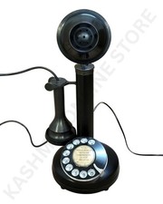 Black Antique Candlestick Phone – Vintage Rotary Dial Retro Old Style Telephone. picture