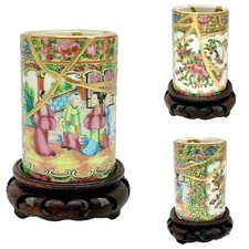 Kintsugi Cup Vase Chinese Rose Medallion Brush Pot Gold Crack Growth Gift picture