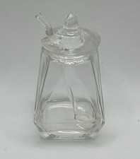 Faceted Glass Jar, Cellar, Pot Matching Lid & Spoon Czechoslovakia Vintage picture