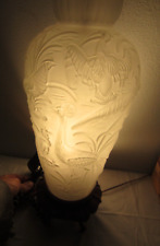 Vtg GILLINDER LAMP Tropical Birds Emu Peacock Pelican Frosted Lalique Art Deco picture