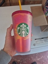 🌺 STARBUCKS Floral Summer Tumbler 16 oz – Soft Touch Pink & Orange – NEW 2023 picture
