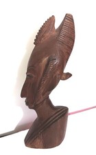 Vintage African Wood Sculpture Tribal Bust Head Carved picture