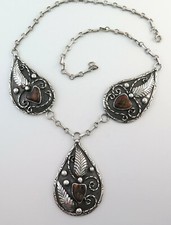 XL Navajo JERRY ROAN Sterling Silver & FIRE AGATE Vintage Ornate Necklace picture