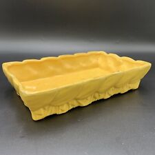Vintage McCoy Vibrant Yellow Shallow Dish Planter Leaf Pattern Crazing Patina picture