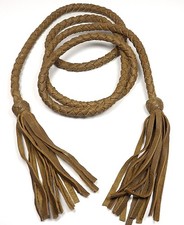 VINTAGE BRAIDED LEATHER TASSELED LARIAT STYLE BELT picture
