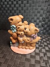 Vintage Cast Iron Door Stop 3 Teddy Bears Painted Figurine-Very Cute picture
