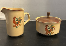 Vintage TST Taylor Smith Taylor Rooster Reveille Red Trim Sugar Creamer See Cond picture