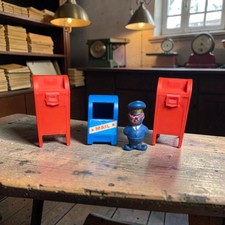 4 Vtg Post Office Mailbox Figurines Toys Candy Dispener Blue Red 1.75