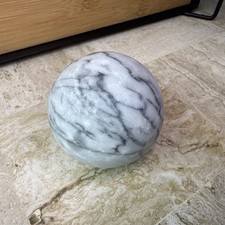 Large Marble Howlite Stone Ball Healing White Grey 2” Diameter Polished Webbed picture