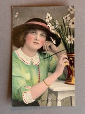 Miss Gladys Cooper With Vase Of Flowers, Tinted RPPC, ca 1910 picture