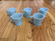 5 Vtg 50s FIRE KING Turquoise Delphite Azurite Blue Coffee Mug D Handle Set USA picture