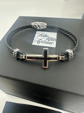 David Yurman Black Onyx Cross Station Leather Bracelet 925 Silver Medium picture
