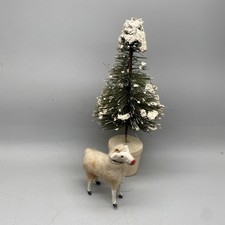 Vintage German Putz Sheep (Wood Stick Leg) With Bottlebrush Tree picture