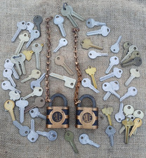 Lot of 2 Vintage Yale & Towne Brass Lock Padlocks w/ 50+ Old Key Blanks picture