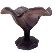 Vintage Frosted Amethyst Purple Swirl Glass Pedestal Compote Candy Nuts Dish picture